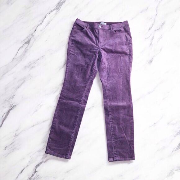 Loft High Rise Skinny Pants Womens 8P Purple Velvet Velour Pockets Stretch Soft - Picture 1 of 9